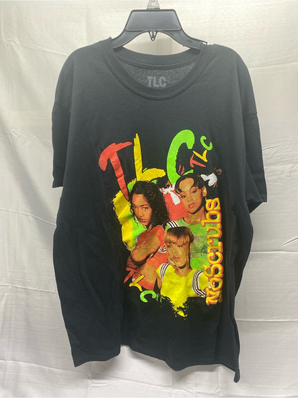 TLC Black Tee with Red Yellow and Green Band Graphic